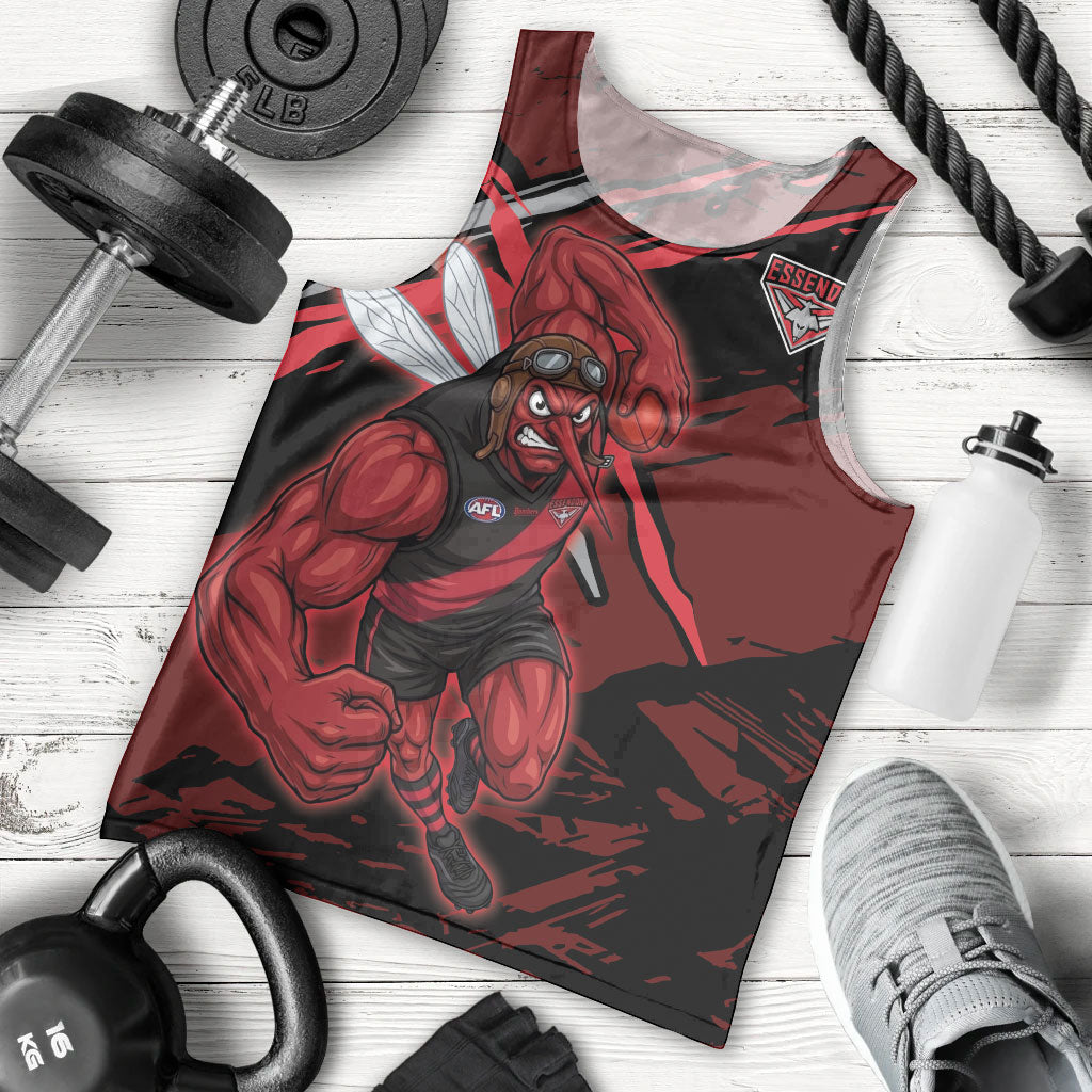 Essendon Football Club Men Tank Top Bombers Muscular Mascot Graphic - Abstract Paint Splatter Art