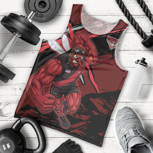 Essendon Football Club Men Tank Top Bombers Muscular Mascot Graphic - Abstract Paint Splatter Art