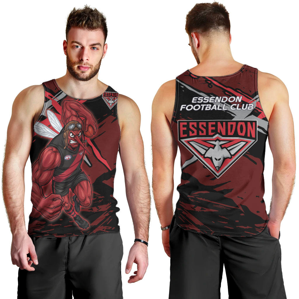 Essendon Football Club Men Tank Top Bombers Muscular Mascot Graphic - Abstract Paint Splatter Art