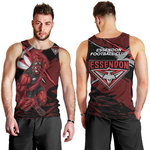 Essendon Football Club Men Tank Top Bombers Muscular Mascot Graphic - Abstract Paint Splatter Art
