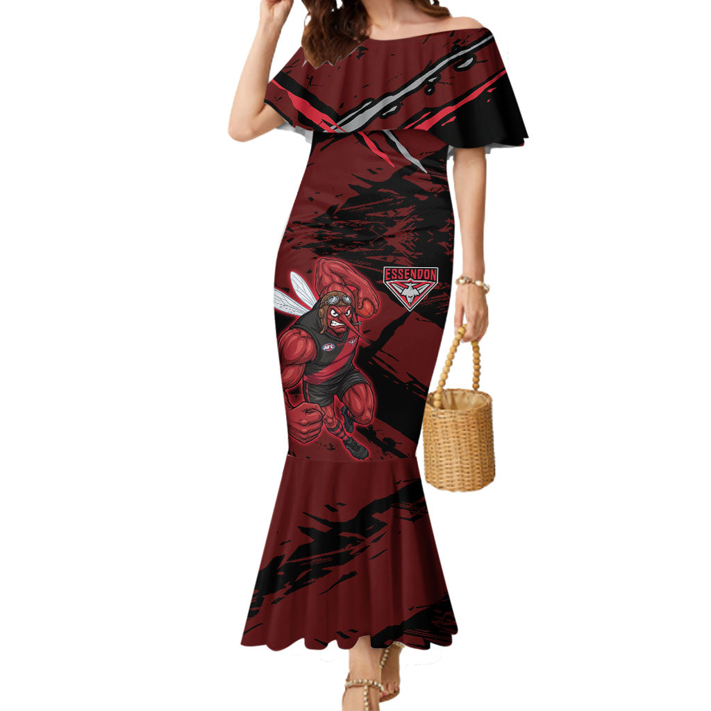 Essendon Football Club Mermaid Dress Bombers Muscular Mascot Graphic - Abstract Paint Splatter Art