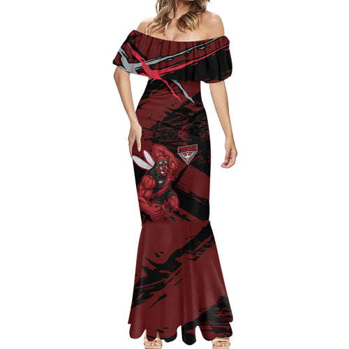 Essendon Football Club Mermaid Dress Bombers Muscular Mascot Graphic - Abstract Paint Splatter Art