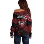 Essendon Football Club Off Shoulder Sweater Bombers Muscular Mascot Graphic - Abstract Paint Splatter Art