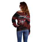 Essendon Football Club Off Shoulder Sweater Bombers Muscular Mascot Graphic - Abstract Paint Splatter Art