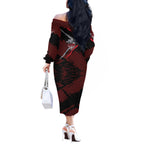 Essendon Football Club Off The Shoulder Long Sleeve Dress Bombers Muscular Mascot Graphic - Abstract Paint Splatter Art