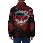 Essendon Football Club Padded Jacket Bombers Muscular Mascot Graphic - Abstract Paint Splatter Art