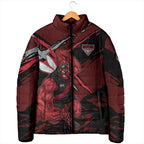 Essendon Football Club Padded Jacket Bombers Muscular Mascot Graphic - Abstract Paint Splatter Art