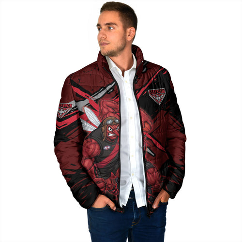 Essendon Football Club Padded Jacket Bombers Muscular Mascot Graphic - Abstract Paint Splatter Art