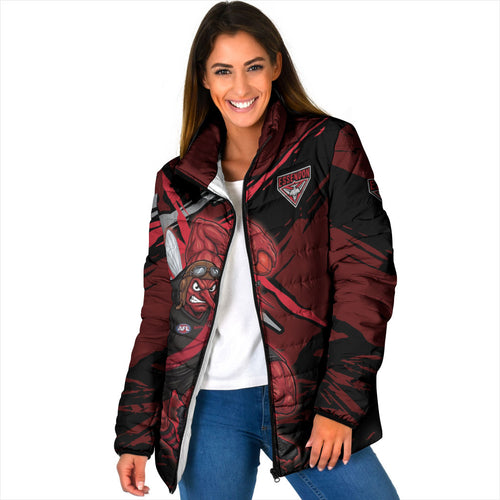 Essendon Football Club Padded Jacket Bombers Muscular Mascot Graphic - Abstract Paint Splatter Art