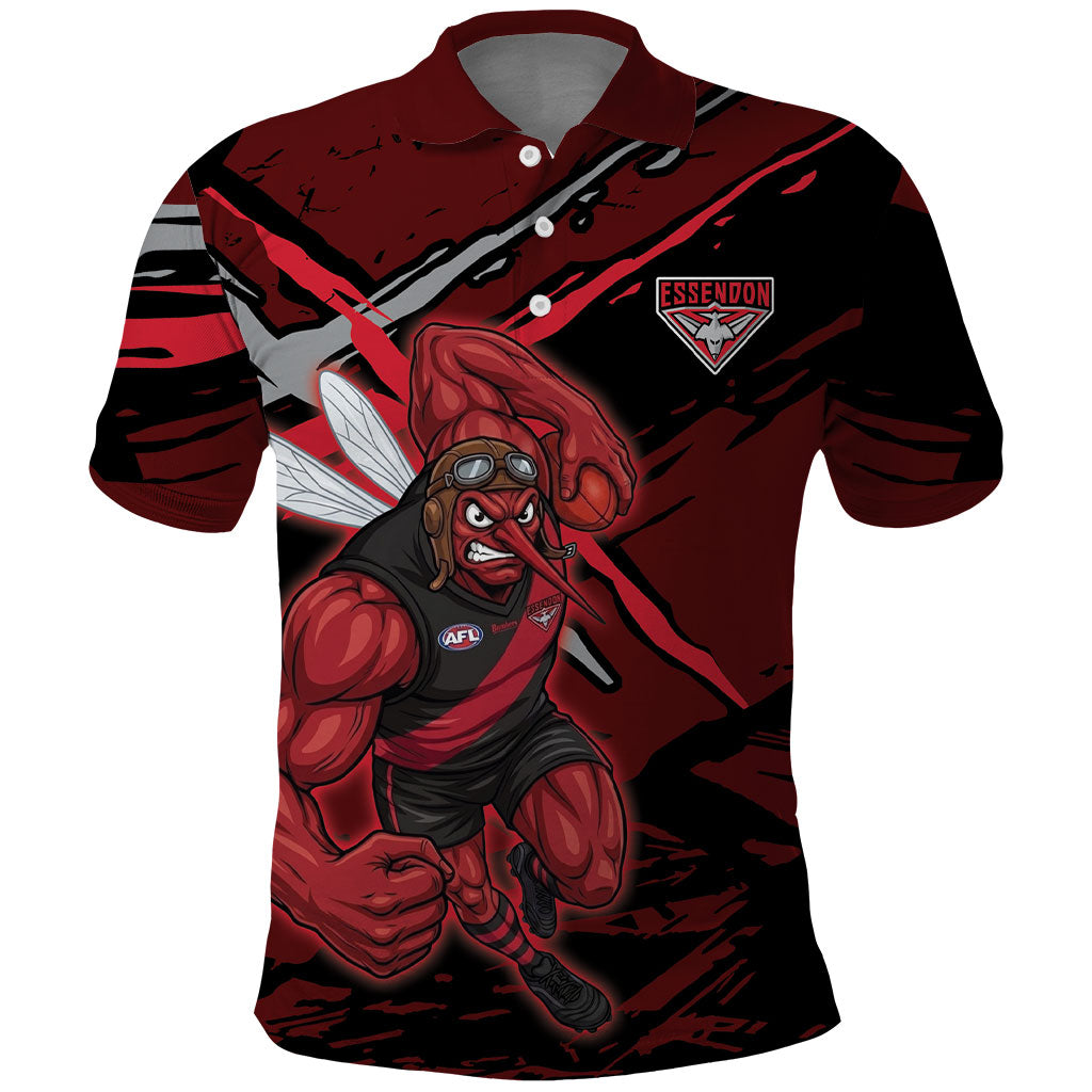 Essendon Football Club Polo Shirt Bombers Muscular Mascot Graphic - Abstract Paint Splatter Art