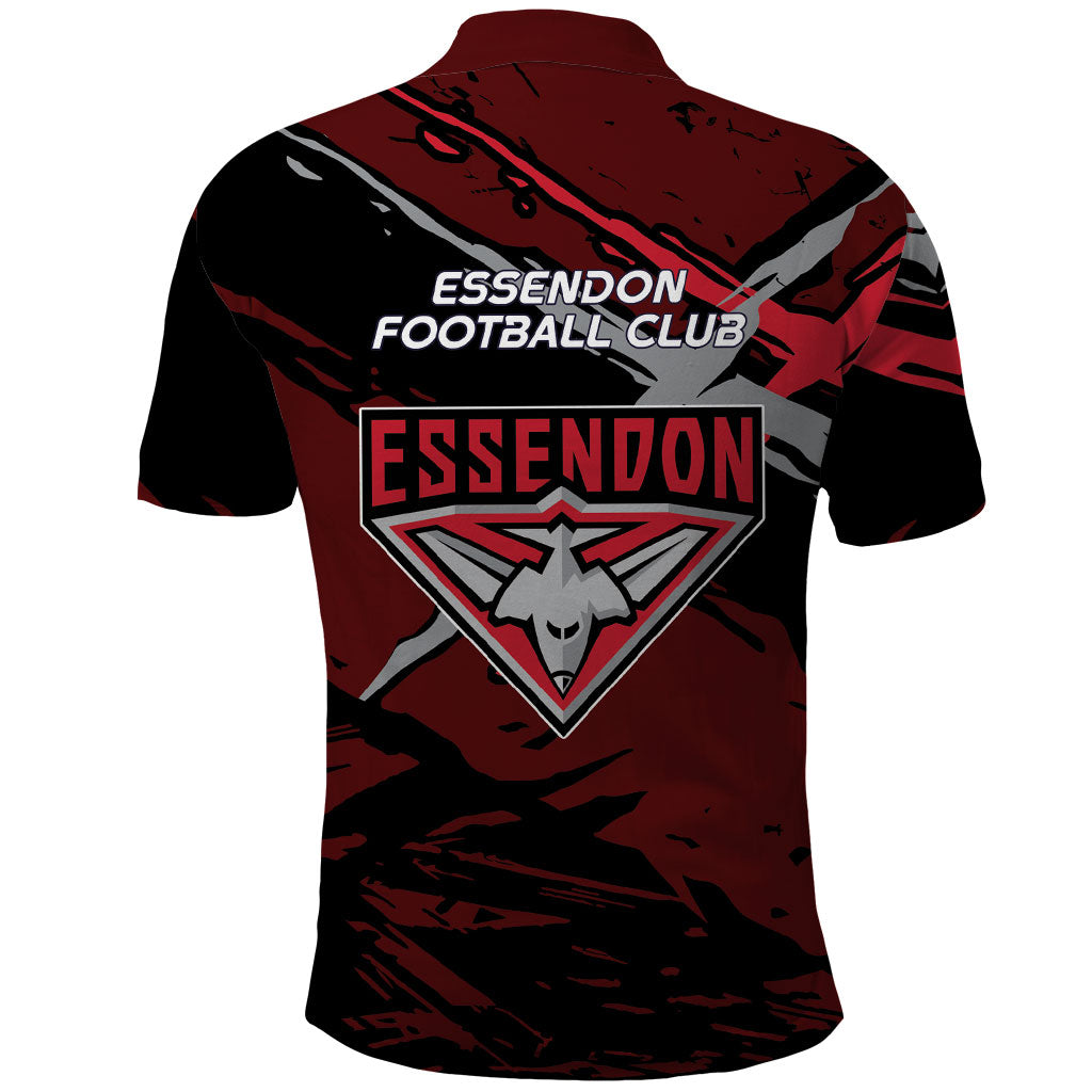 Essendon Football Club Polo Shirt Bombers Muscular Mascot Graphic - Abstract Paint Splatter Art