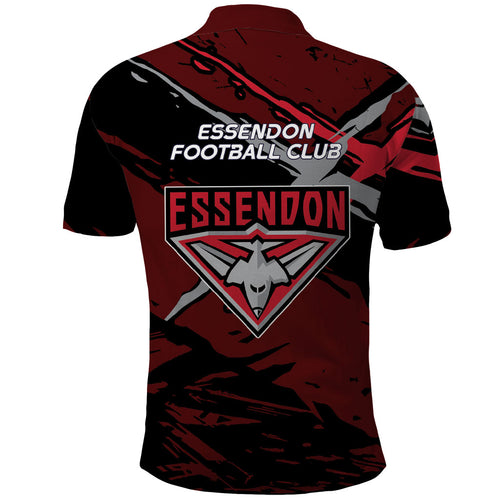 Essendon Football Club Polo Shirt Bombers Muscular Mascot Graphic - Abstract Paint Splatter Art