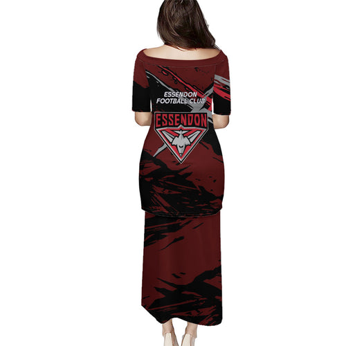 Essendon Football Club Puletasi Bombers Muscular Mascot Graphic - Abstract Paint Splatter Art