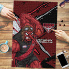 Essendon Football Club Puzzle Bombers Muscular Mascot Graphic - Abstract Paint Splatter Art