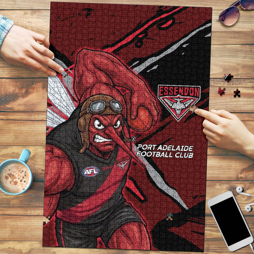 Essendon Football Club Puzzle Bombers Muscular Mascot Graphic - Abstract Paint Splatter Art