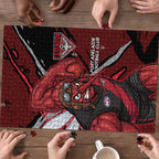 Essendon Football Club Puzzle Bombers Muscular Mascot Graphic - Abstract Paint Splatter Art