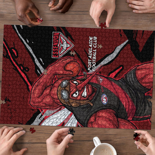 Essendon Football Club Puzzle Bombers Muscular Mascot Graphic - Abstract Paint Splatter Art