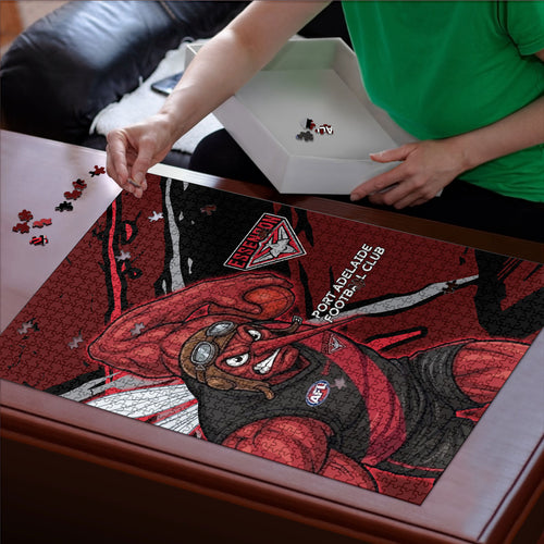 Essendon Football Club Puzzle Bombers Muscular Mascot Graphic - Abstract Paint Splatter Art