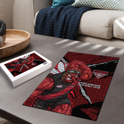 Essendon Football Club Puzzle Bombers Muscular Mascot Graphic - Abstract Paint Splatter Art