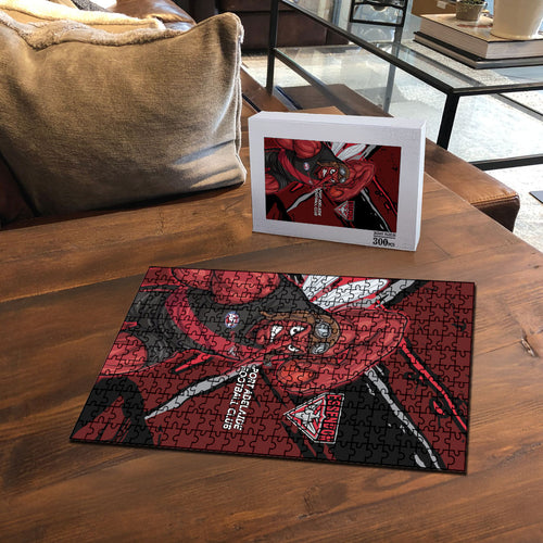 Essendon Football Club Puzzle Bombers Muscular Mascot Graphic - Abstract Paint Splatter Art