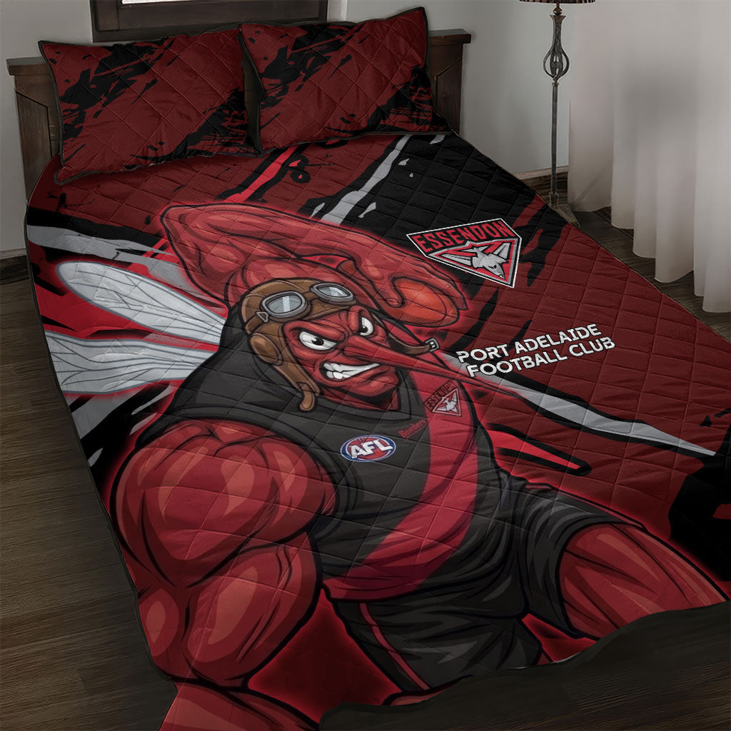Essendon Football Club Quilt Bed Set Bombers Muscular Mascot Graphic - Abstract Paint Splatter Art