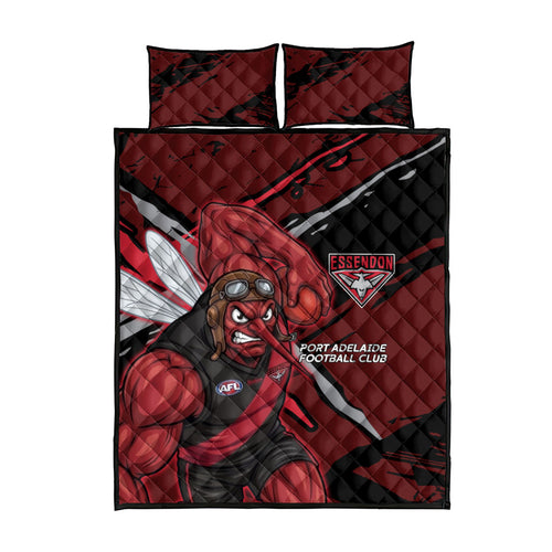 Essendon Football Club Quilt Bed Set Bombers Muscular Mascot Graphic - Abstract Paint Splatter Art
