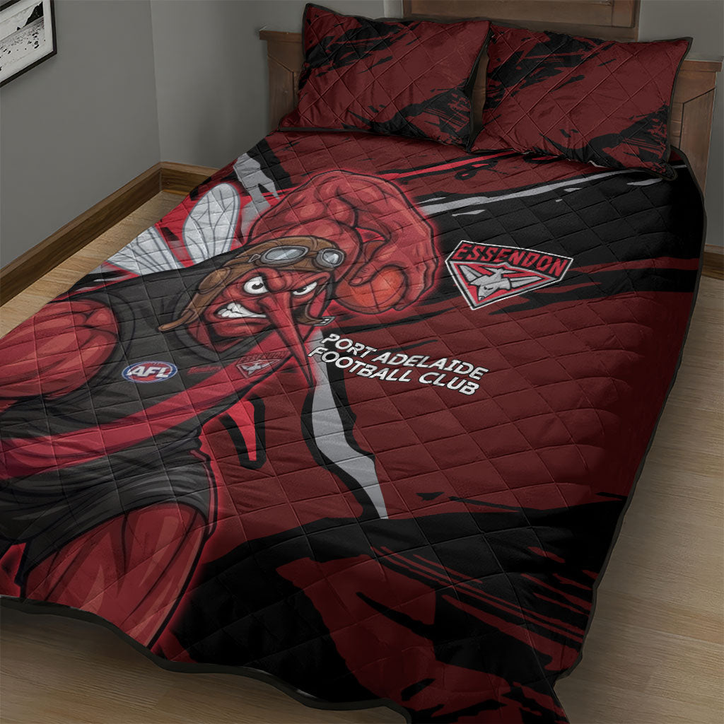 Essendon Football Club Quilt Bed Set Bombers Muscular Mascot Graphic - Abstract Paint Splatter Art