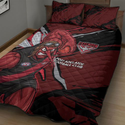 Essendon Football Club Quilt Bed Set Bombers Muscular Mascot Graphic - Abstract Paint Splatter Art