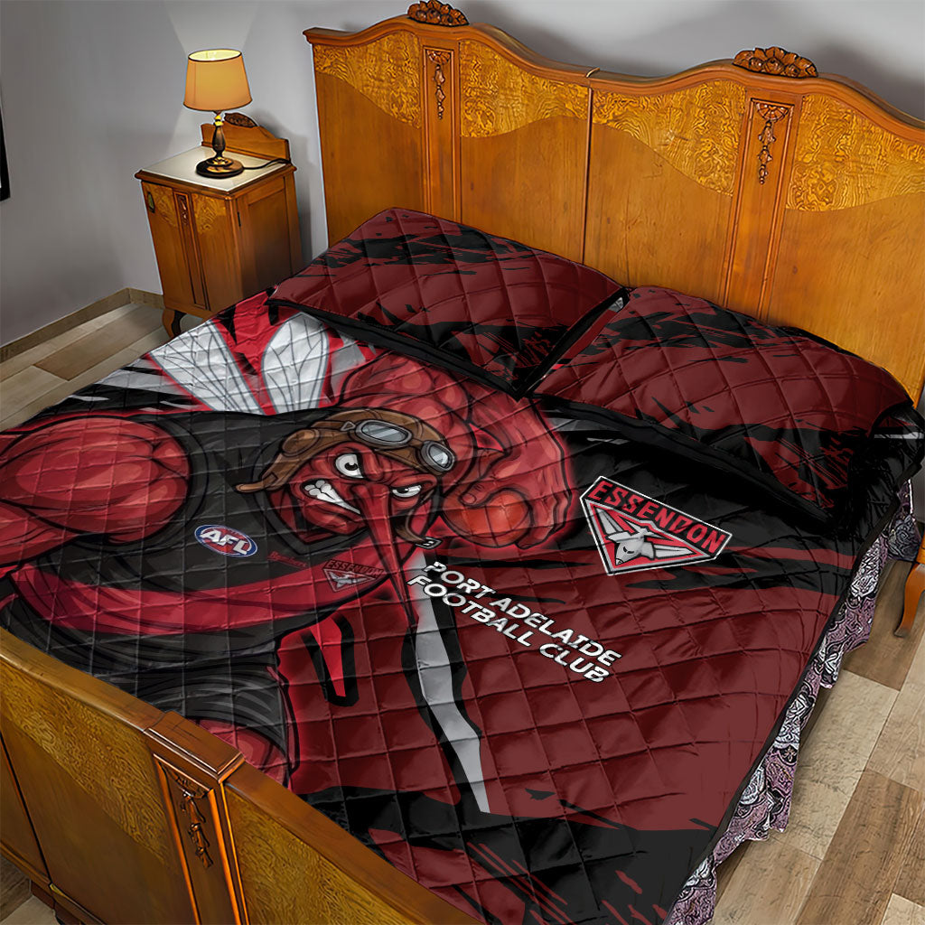 Essendon Football Club Quilt Bed Set Bombers Muscular Mascot Graphic - Abstract Paint Splatter Art