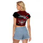 Essendon Football Club Raglan Cropped T Shirt Bombers Muscular Mascot Graphic - Abstract Paint Splatter Art