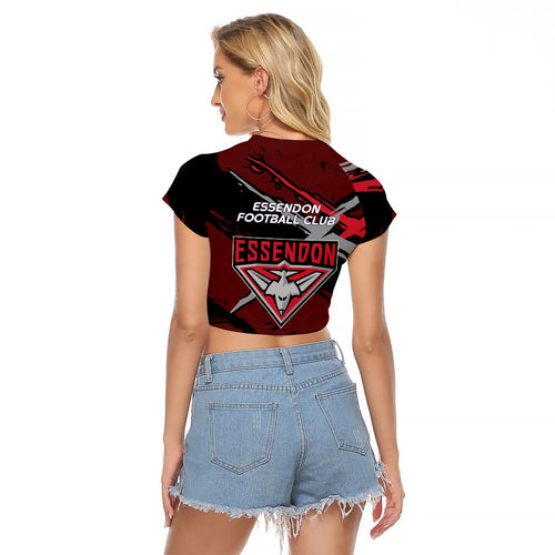 Essendon Football Club Raglan Cropped T Shirt Bombers Muscular Mascot Graphic - Abstract Paint Splatter Art