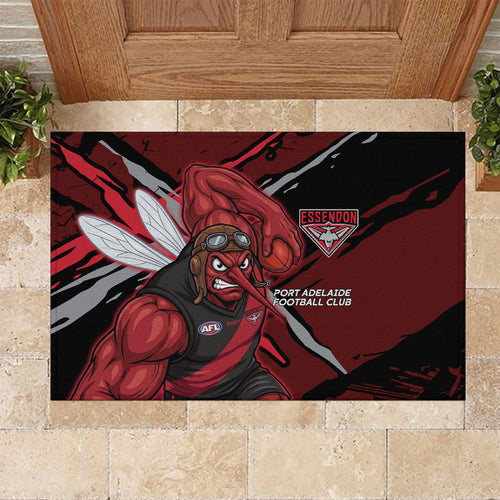 Essendon Football Club Rubber Doormat Bombers Muscular Mascot Graphic - Abstract Paint Splatter Art