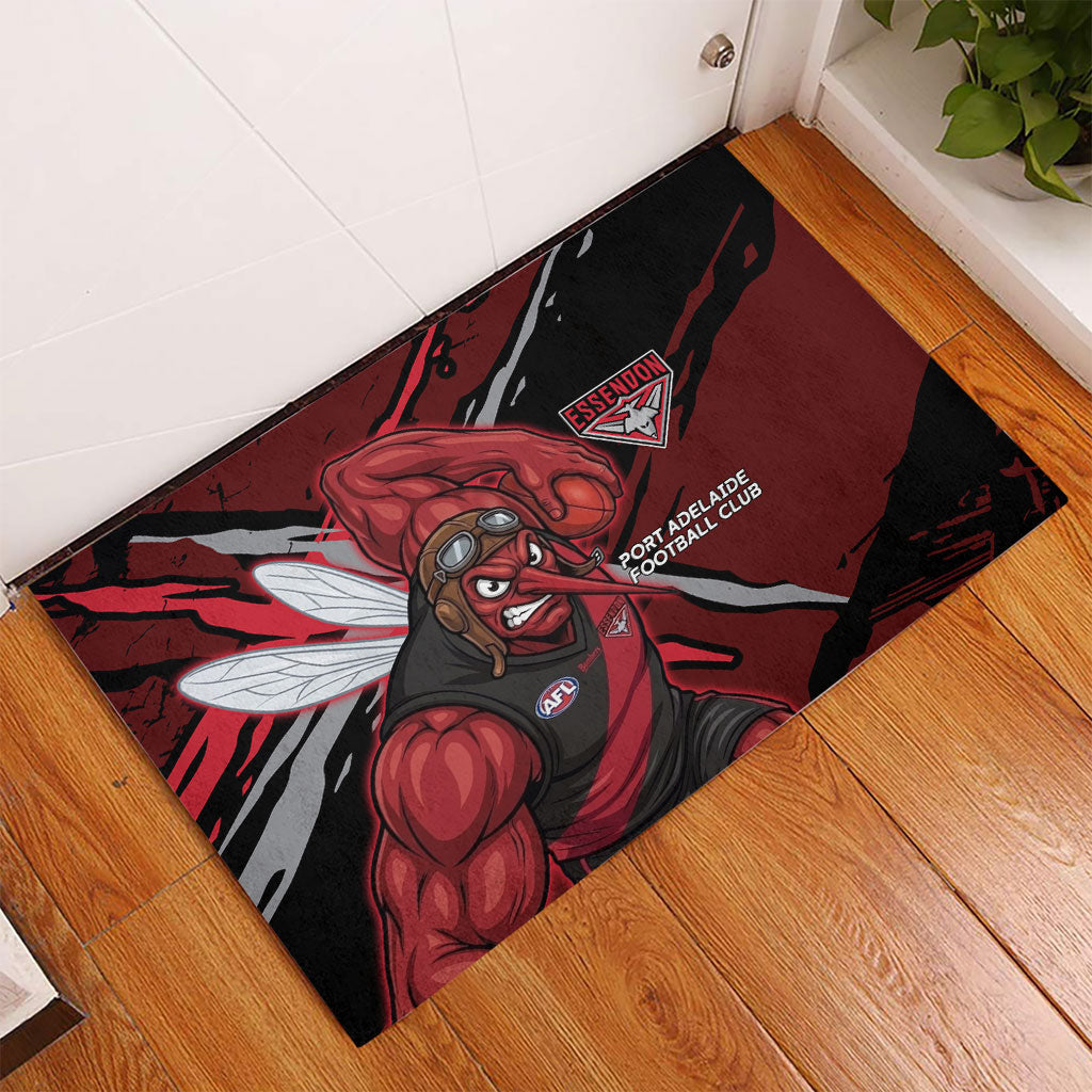 Essendon Football Club Rubber Doormat Bombers Muscular Mascot Graphic - Abstract Paint Splatter Art