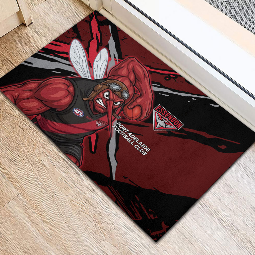 Essendon Football Club Rubber Doormat Bombers Muscular Mascot Graphic - Abstract Paint Splatter Art
