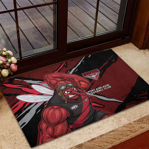 Essendon Football Club Rubber Doormat Bombers Muscular Mascot Graphic - Abstract Paint Splatter Art