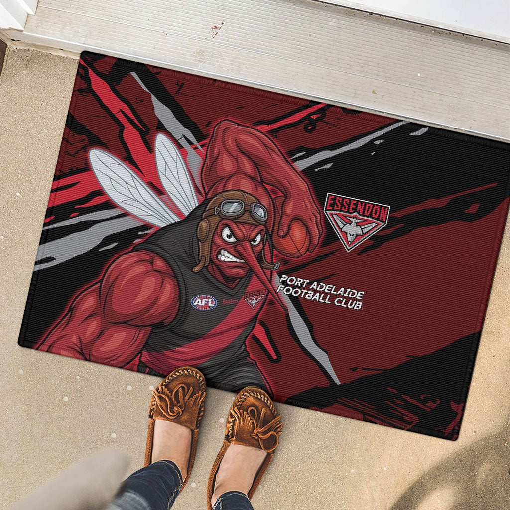 Essendon Football Club Rubber Doormat Bombers Muscular Mascot Graphic - Abstract Paint Splatter Art