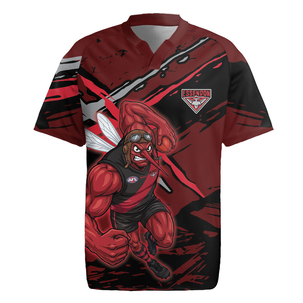 Essendon Football Club Rugby Jersey Bombers Muscular Mascot Graphic - Abstract Paint Splatter Art