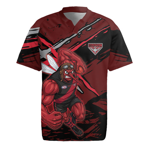 Essendon Football Club Rugby Jersey Bombers Muscular Mascot Graphic - Abstract Paint Splatter Art