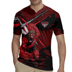 Essendon Football Club Rugby Jersey Bombers Muscular Mascot Graphic - Abstract Paint Splatter Art