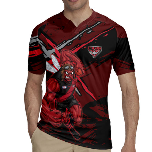 Essendon Football Club Rugby Jersey Bombers Muscular Mascot Graphic - Abstract Paint Splatter Art