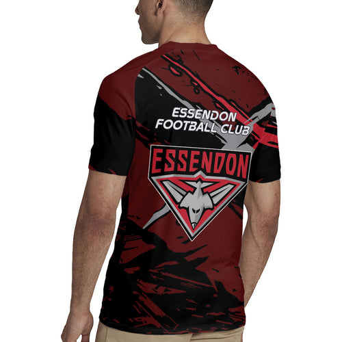 Essendon Football Club Rugby Jersey Bombers Muscular Mascot Graphic - Abstract Paint Splatter Art