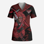 Essendon Football Club Scrub Top Bombers Muscular Mascot Graphic - Abstract Paint Splatter Art