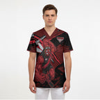 Essendon Football Club Scrub Top Bombers Muscular Mascot Graphic - Abstract Paint Splatter Art