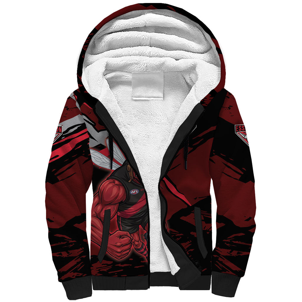 Essendon Football Club Sherpa Hoodie Bombers Muscular Mascot Graphic - Abstract Paint Splatter Art