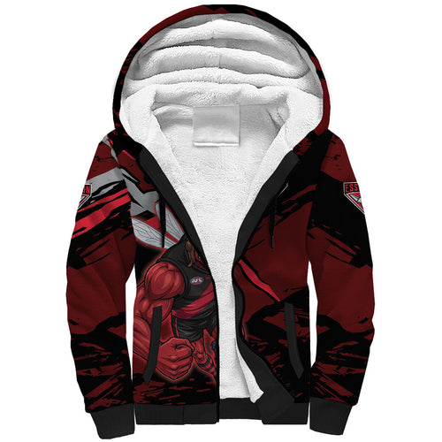 Essendon Football Club Sherpa Hoodie Bombers Muscular Mascot Graphic - Abstract Paint Splatter Art