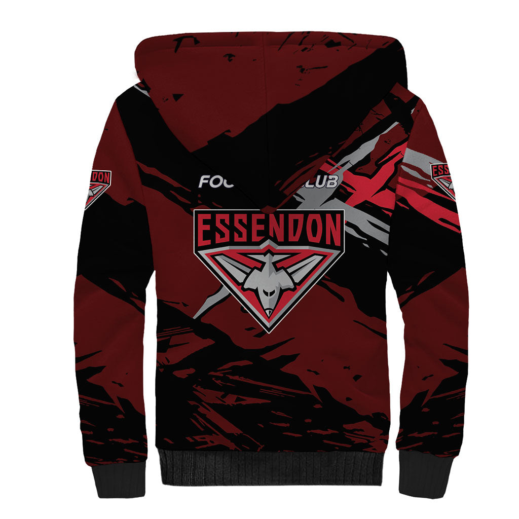 Essendon Football Club Sherpa Hoodie Bombers Muscular Mascot Graphic - Abstract Paint Splatter Art