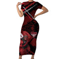 Essendon Football Club Short Sleeve Bodycon Dress Bombers Muscular Mascot Graphic - Abstract Paint Splatter Art