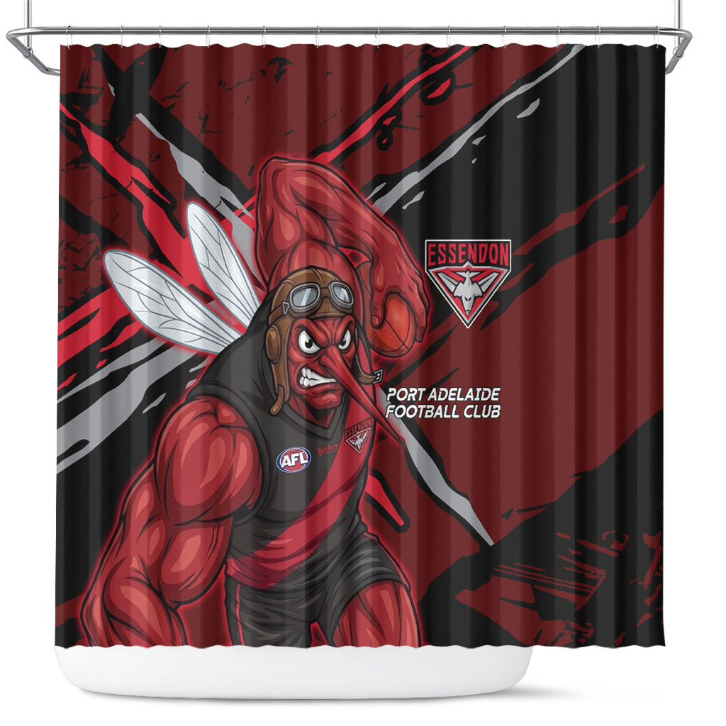 Essendon Football Club Shower Curtain Bombers Muscular Mascot Graphic - Abstract Paint Splatter Art