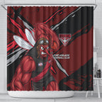 Essendon Football Club Shower Curtain Bombers Muscular Mascot Graphic - Abstract Paint Splatter Art