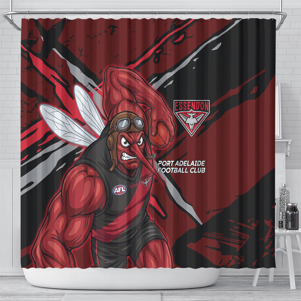 Essendon Football Club Shower Curtain Bombers Muscular Mascot Graphic - Abstract Paint Splatter Art